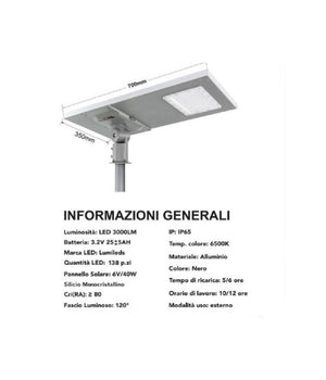 Lampione Faro Led Stradale 300w Pannello Solare Da Esterno Ip65 6500k Sl-300w-lp         