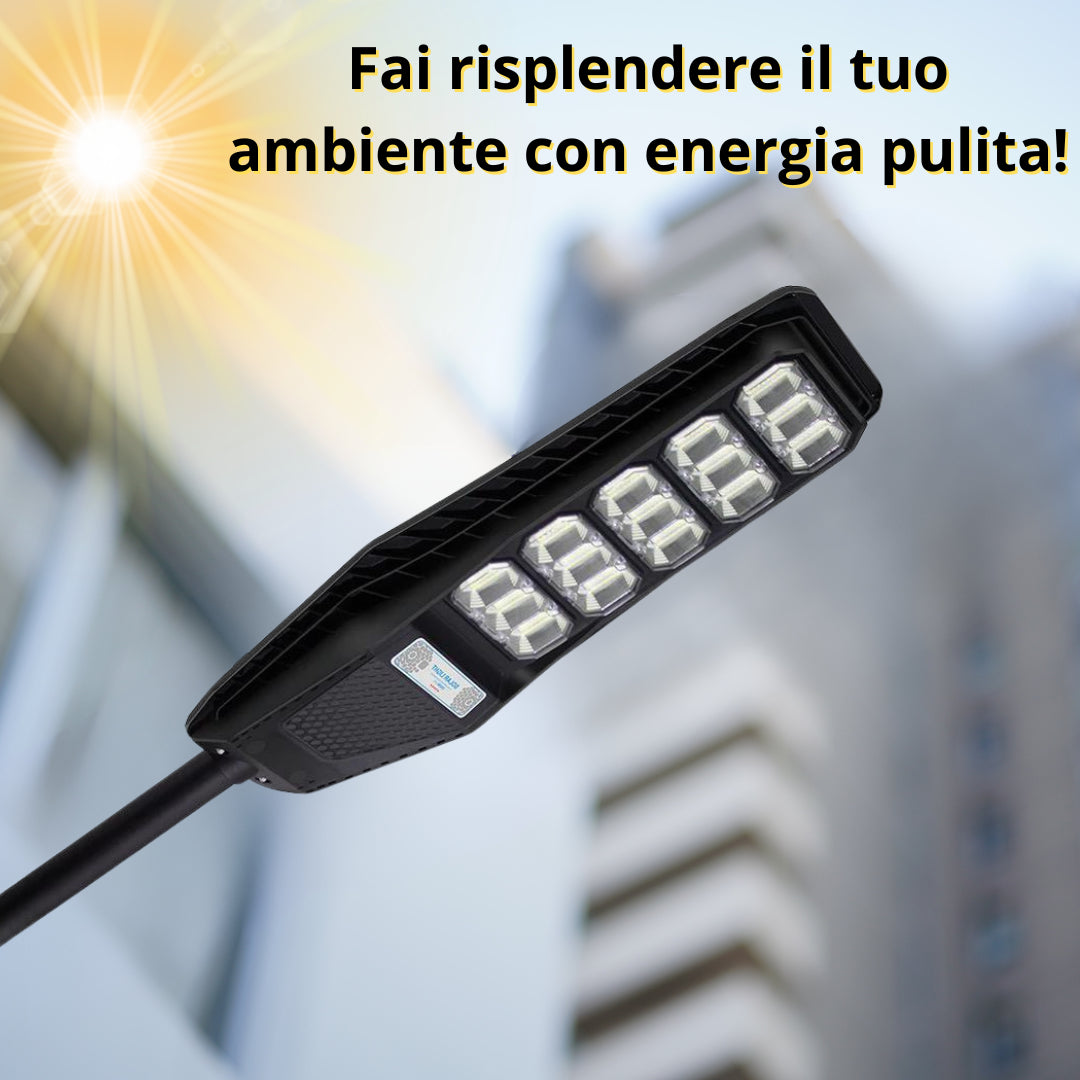 Lampione Solare Led Esterno con Pannello Solare 1000W, Bianco Freddo Sensore Di Movimento 40000mAh, Telecomando + Staffa