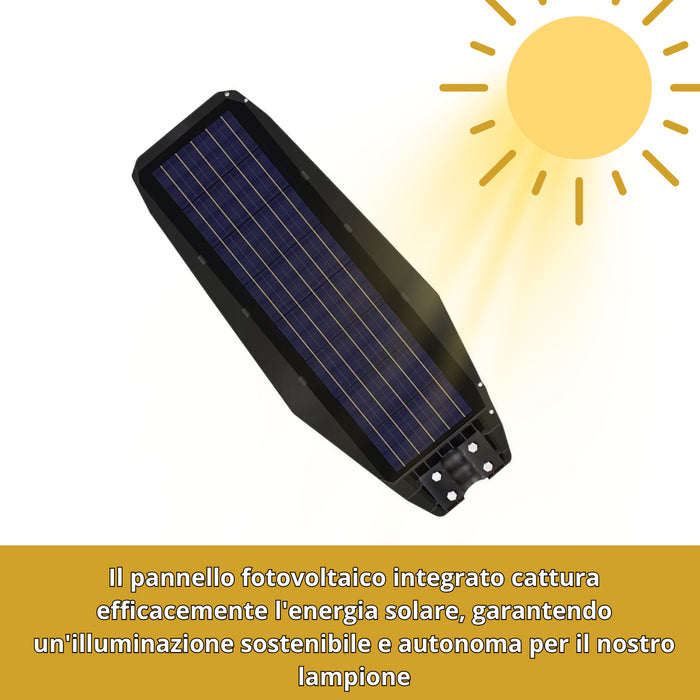 Lampione Solare Led Esterno con Pannello Solare 1000W, Bianco Freddo Sensore Di Movimento 40000mAh, Telecomando + Staffa