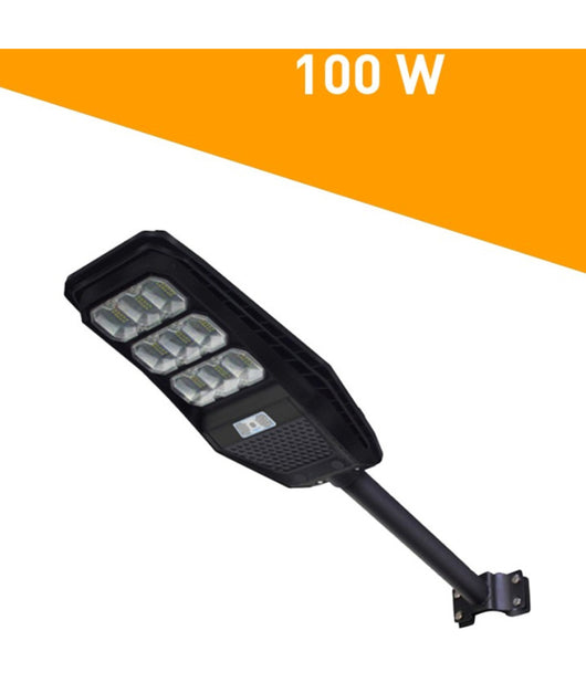 Lampione Stradale Luce Energia Solare Led 100watt Sensore Pir Staffa Telecomando         