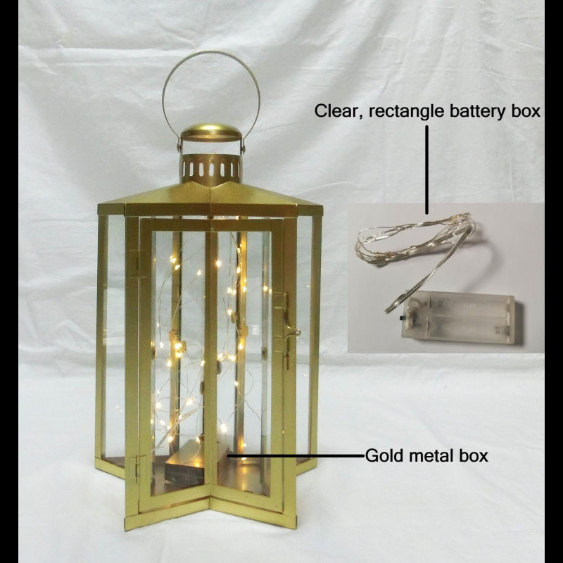 Lanterna led metallo stella oro cm 27,5x27,5h42/48