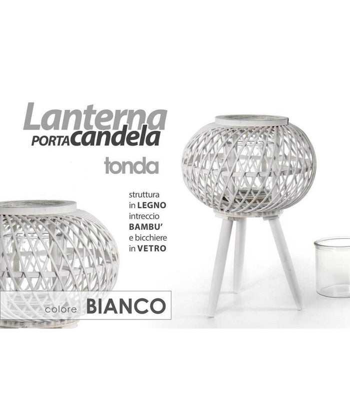 Lanterna Portacandela Con Piedi Tonda 17x46cm In Legno Bambà¹ Vetro Bianco 777929         