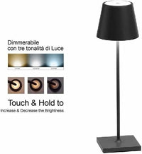 Lampada Da Tavolo A Led NERO Con Batteria Ricaricabile Touch Dimmerabile 3 Colori Bar Negozio Casa Ufficio in Alluminio