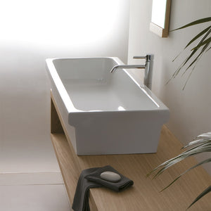 Lavabo a canale 120x45 cm in ceramica bianco lucido