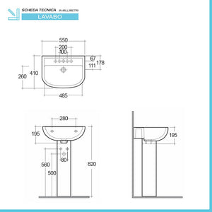 Lavabo con colonna 55 cm in ceramica bianco lucido salvaspazio monoforo