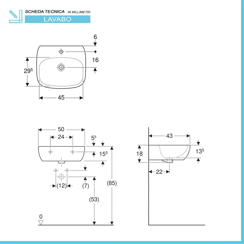 Lavabo con colonna Geberit 50 cm bianco lucido Fantasia 