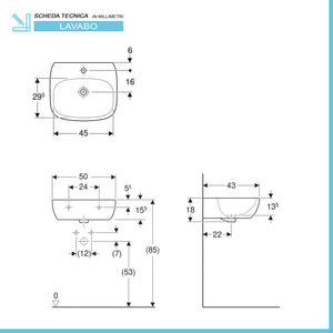 Lavabo con colonna Geberit 50 cm bianco lucido Fantasia 