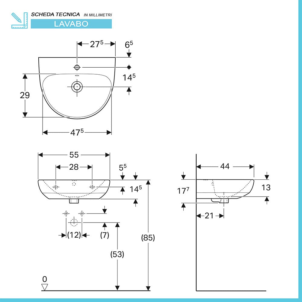 Lavabo con colonna Geberit 55 cm in ceramica bianco Selnova 