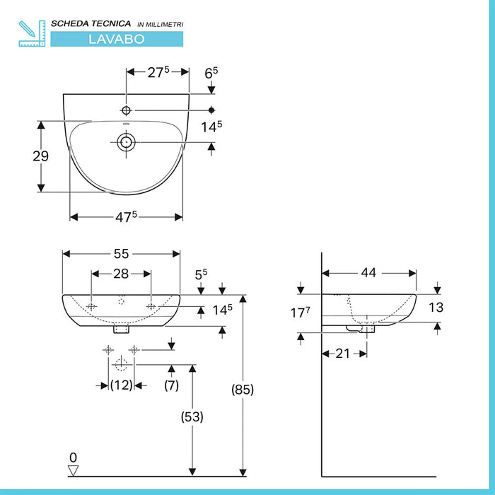 Lavabo con colonna Geberit 55 cm in ceramica bianco Selnova 