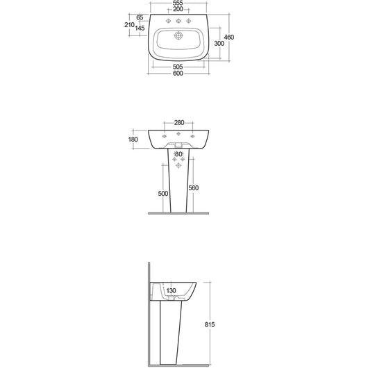 Lavabo bagno con colonna 60x46 cm Rak serie One in ceramica bianca lucida