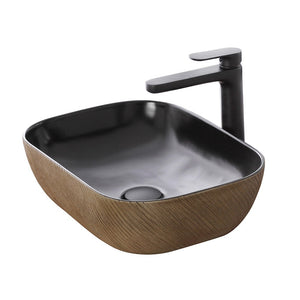 Lavabo da appoggio 45x32 cm in ceramica nera opaca con decorazione oro