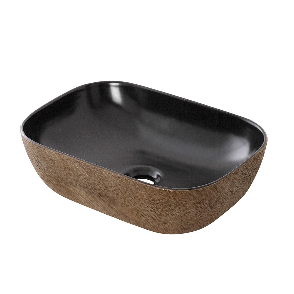 Lavabo da appoggio 45x32 cm in ceramica nera opaca con decorazione oro