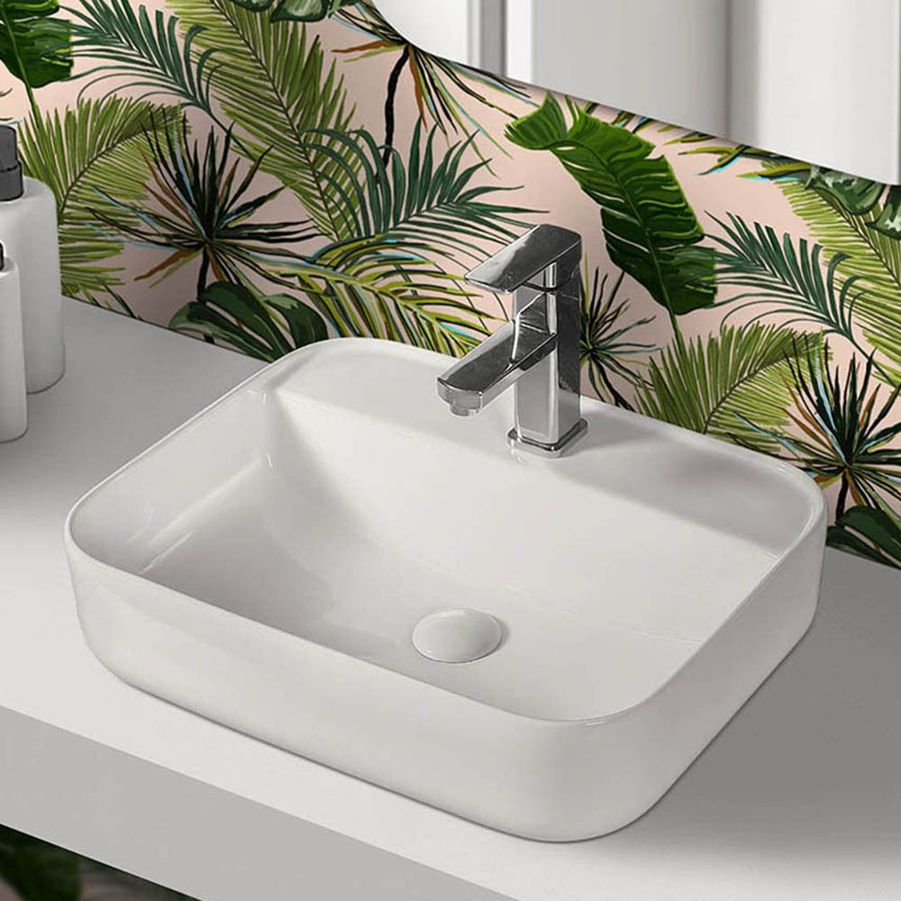 Lavabo da appoggio 50x39 cm design moderno in ceramica bianca lucida