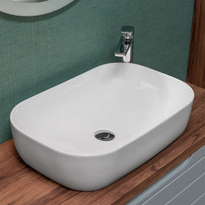 Lavabo da appoggio 60x40 rettangolare in ceramica bianco lucido