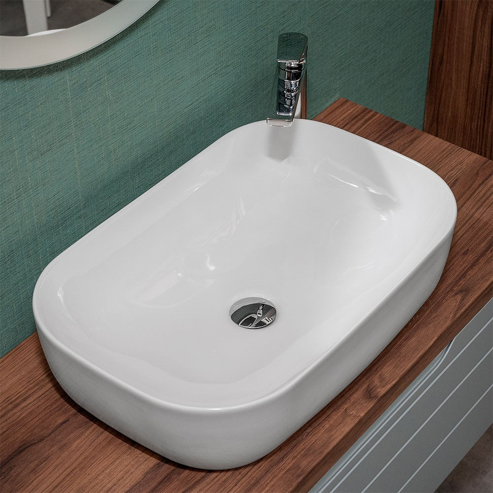 Lavabo da appoggio 60x40 rettangolare in ceramica bianco lucido