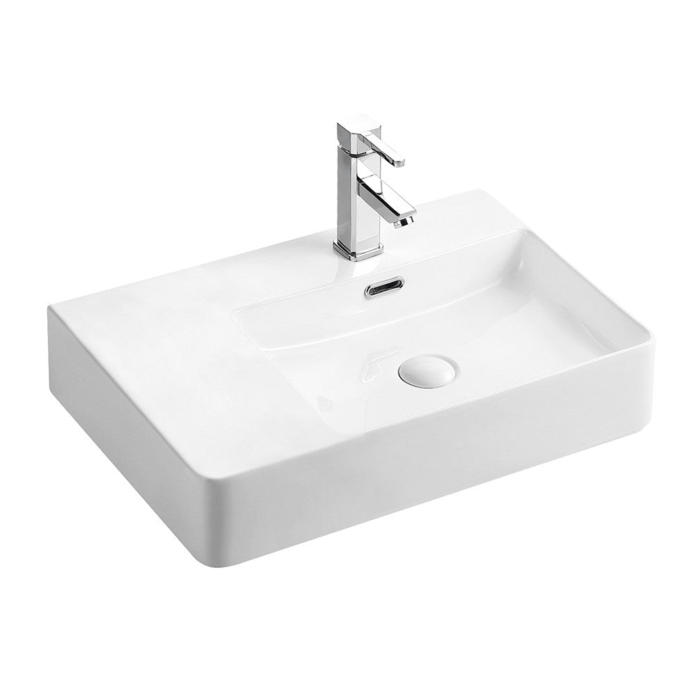 Lavabo da appoggio 60x43 con vasca a destra in ceramica lucida