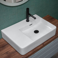 Lavabo da appoggio 60x43 con vasca a destra in ceramica lucida