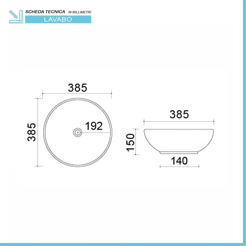 Lavabo da appoggio a ciotola 38,5 cm bianco opaco in ceramica | Espeon