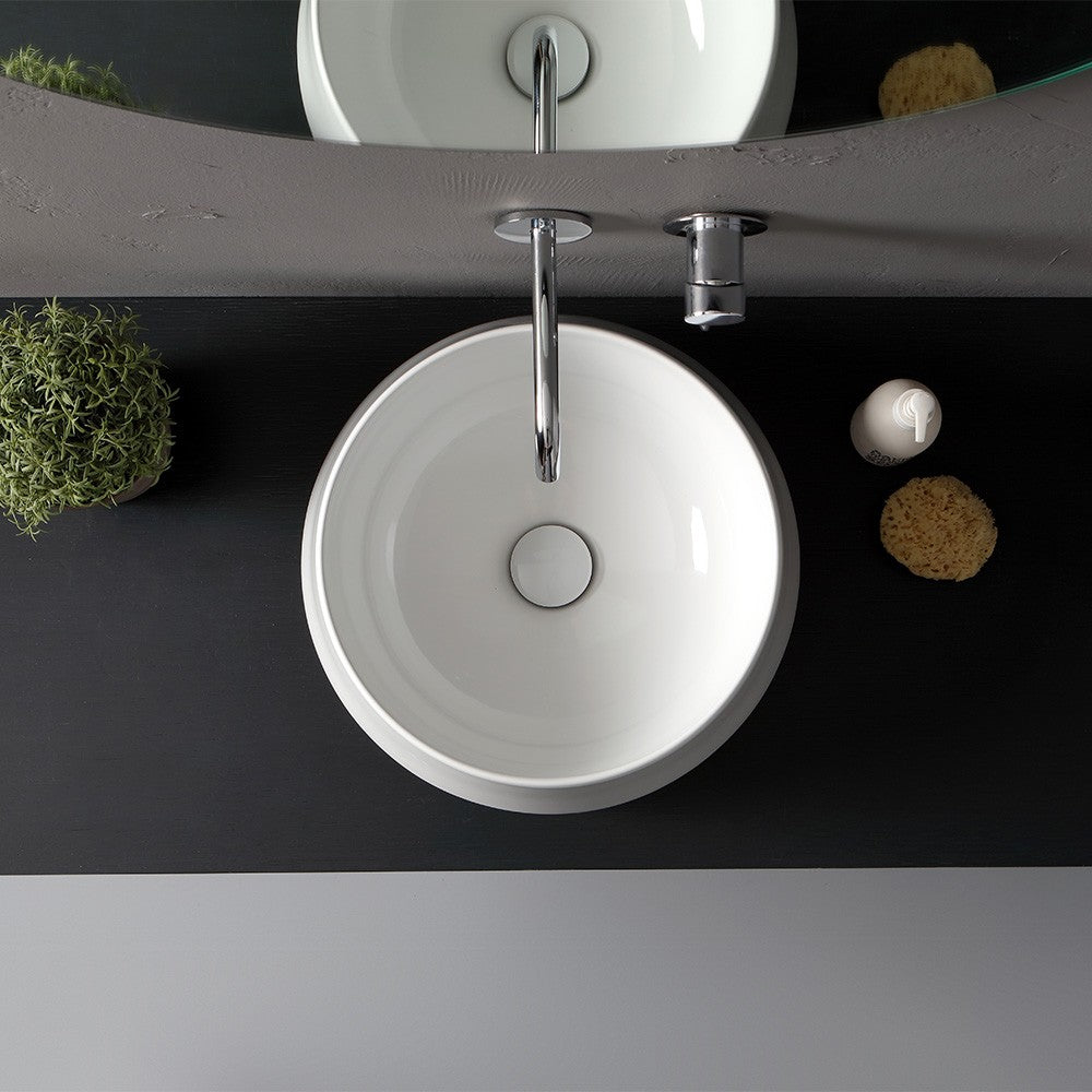 Lavabo da appoggio in ceramica bianco lucido tondo 42 cm Aris