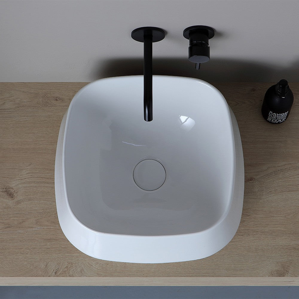 Lavabo da appoggio in ceramica bianco opaco quadrato 42 cm Aris