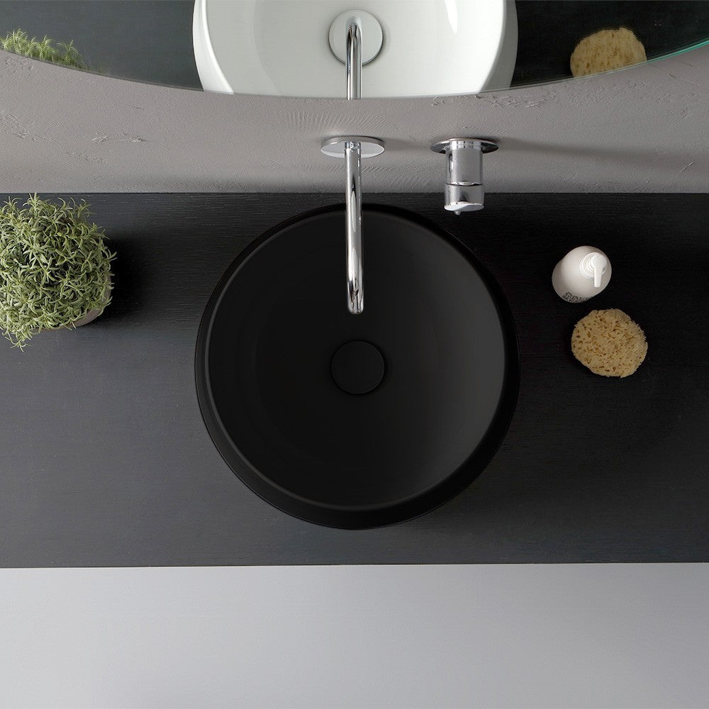 Lavabo da appoggio in ceramica nero opaco tondo 42 cm Aris