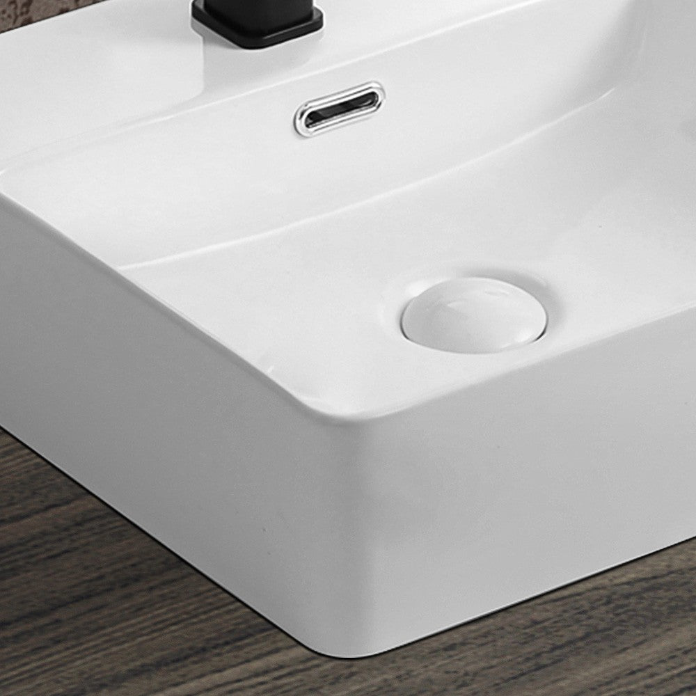 Lavabo da appoggio in ceramica rettangolare 60x42 cm bianco lucido