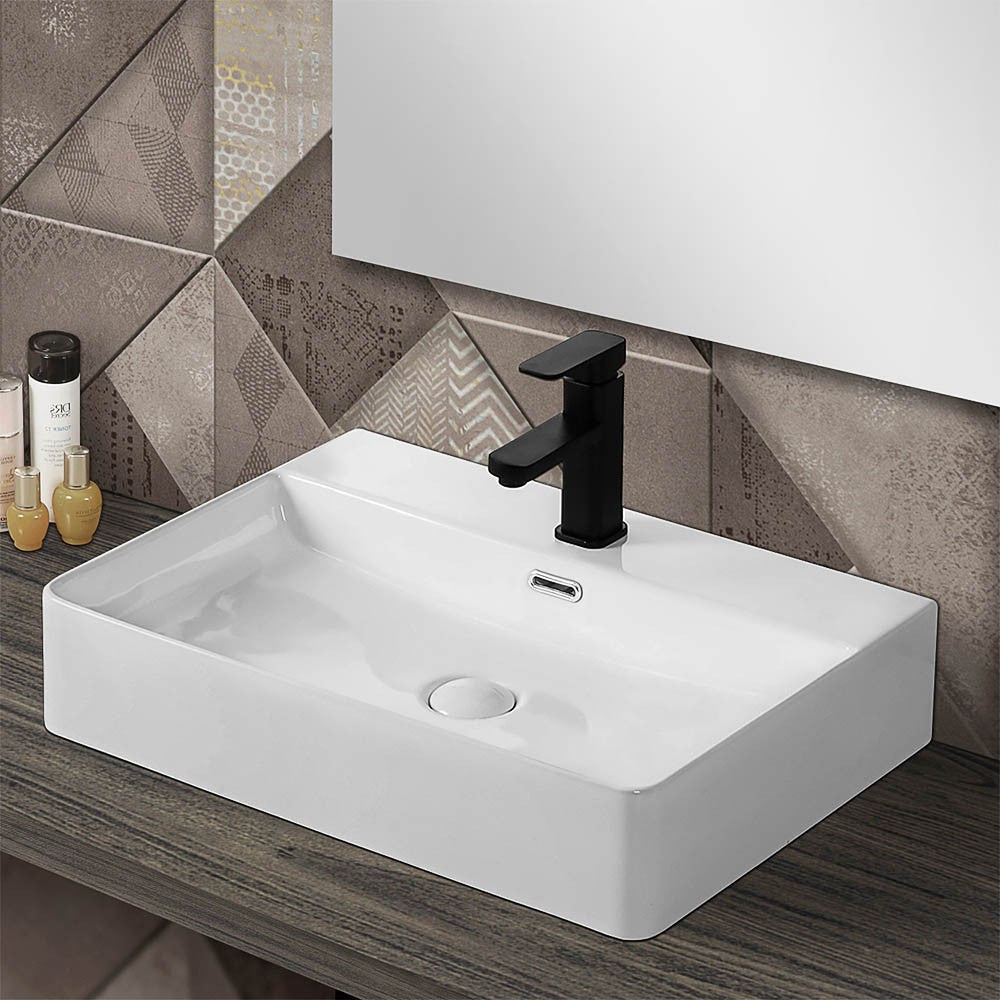 Lavabo da appoggio in ceramica rettangolare 60x42 cm bianco lucido