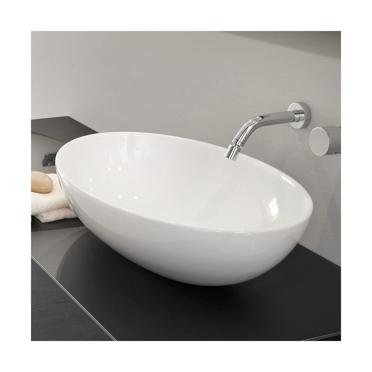 Lavabo da appoggio in ceramica shell bianco lucido