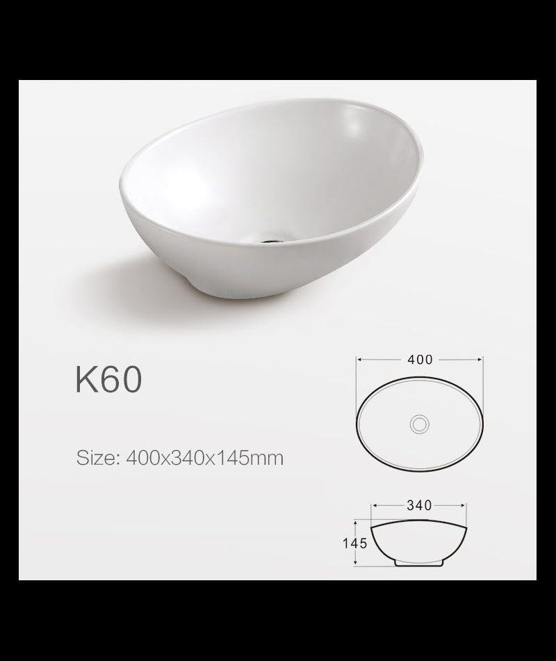 Lavabo da appoggio in ceramica bianco lucido K60