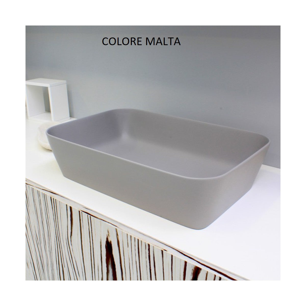 Lavabo da appoggio in solitex color rettangolare, colore malta