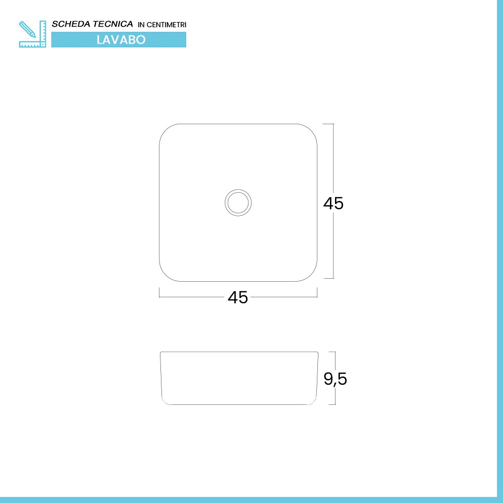 Lavabo da appoggio quadrato 45 cm in acciaio inox bianco opaco | Goya