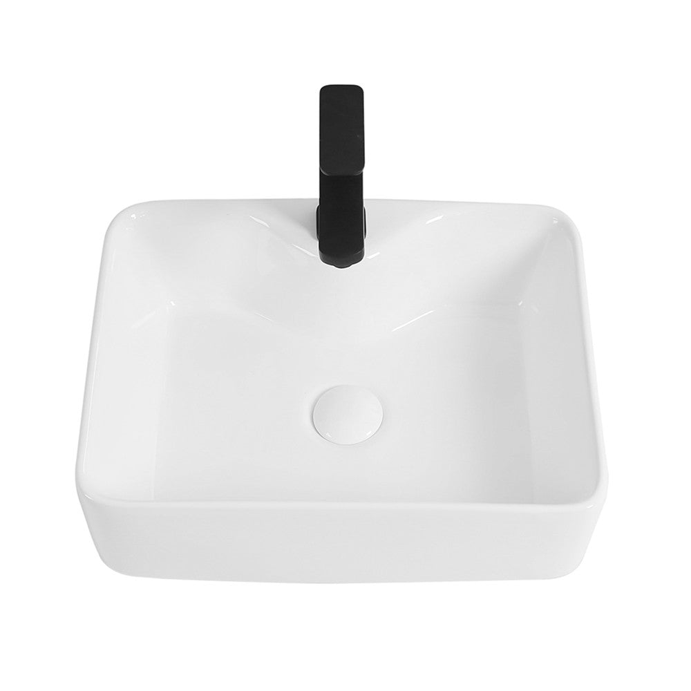 Lavabo da appoggio rettangolare 48x37 cm in ceramica bianca lucida