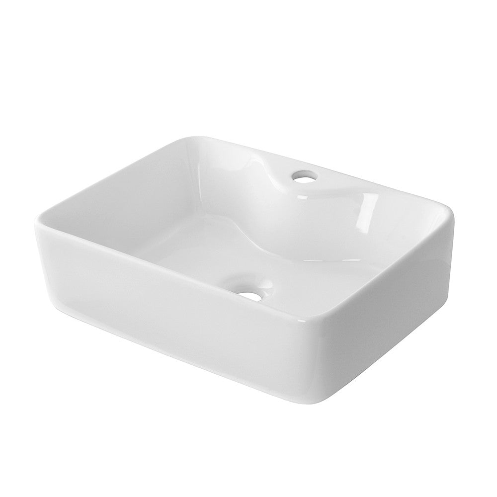 Lavabo da appoggio rettangolare 48x37 cm in ceramica bianca lucida