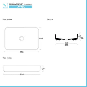 Lavabo da appoggio rettangolare 65 in ceramica bianco lucido Epsilon 