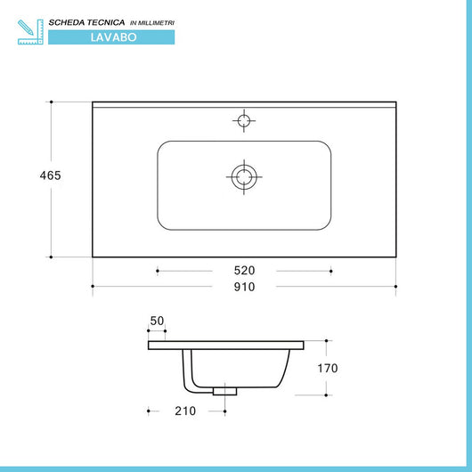 Lavabo da incasso 90x46 cm in ceramica bianco lucido 