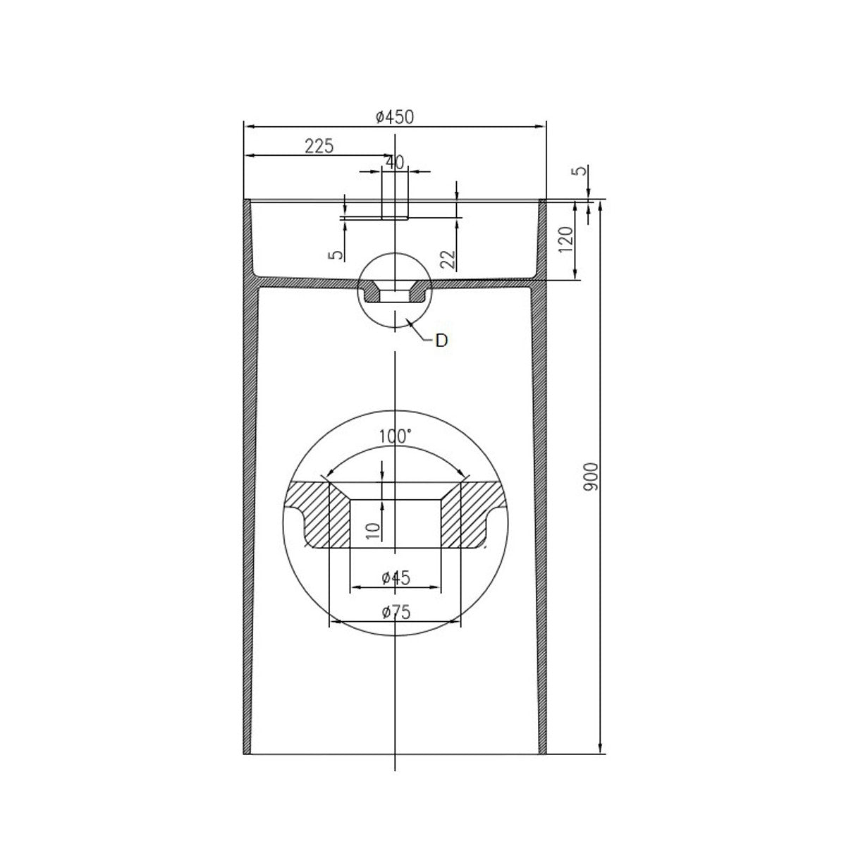 Lavabo freestanding in resina bianca stone