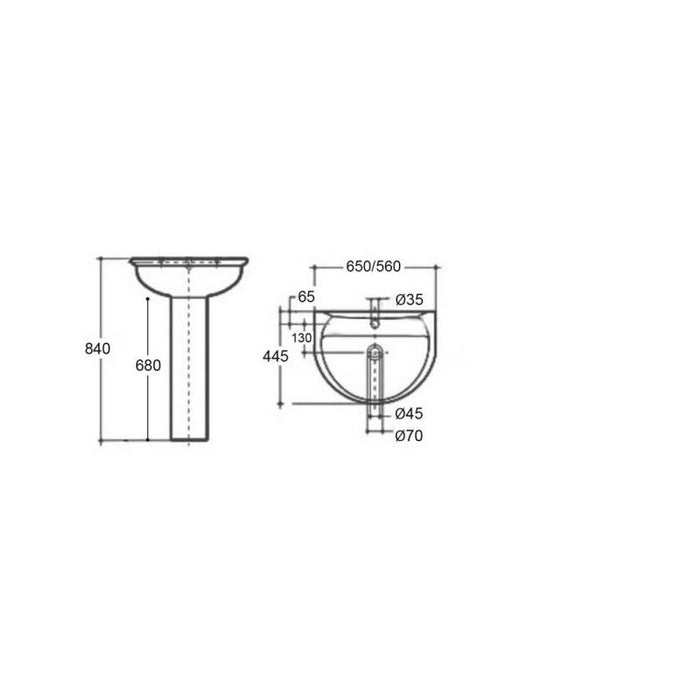 Lavabo monoforo 56cm serie kaila cod 83520