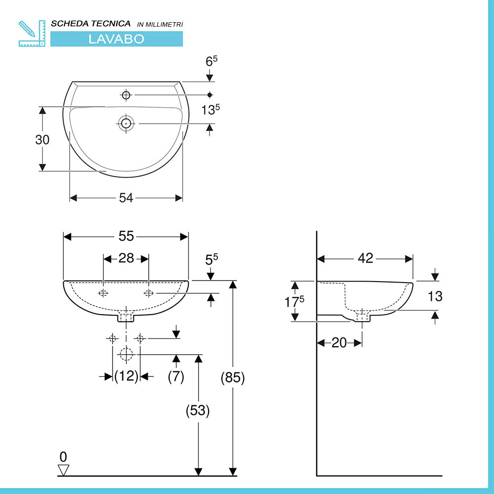 Lavabo sospeso 55 cm Geberit in ceramica lucida Colibrà¬