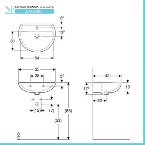 Lavabo sospeso 55 cm Geberit in ceramica lucida Colibrà¬