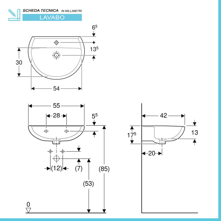 Lavabo sospeso 55 cm Geberit in ceramica lucida Colibrà¬