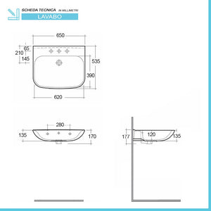 Lavabo sospeso 60 cm in ceramica bianco lucido 