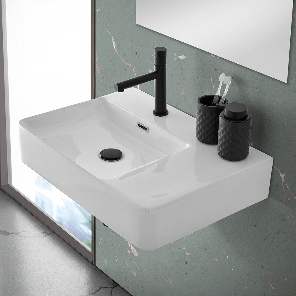 Lavabo sospeso 60x43 in ceramica lucida con ripiano a destra