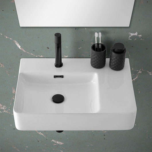 Lavabo sospeso 60x43 in ceramica lucida con ripiano a destra