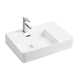 Lavabo sospeso 60x43 in ceramica lucida con ripiano a destra