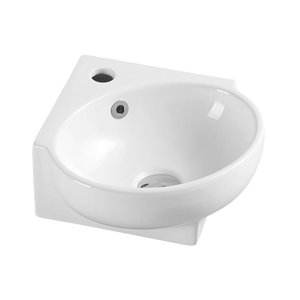 Lavabo sospeso ad angolo 39x36 in ceramica lucida con design ovale