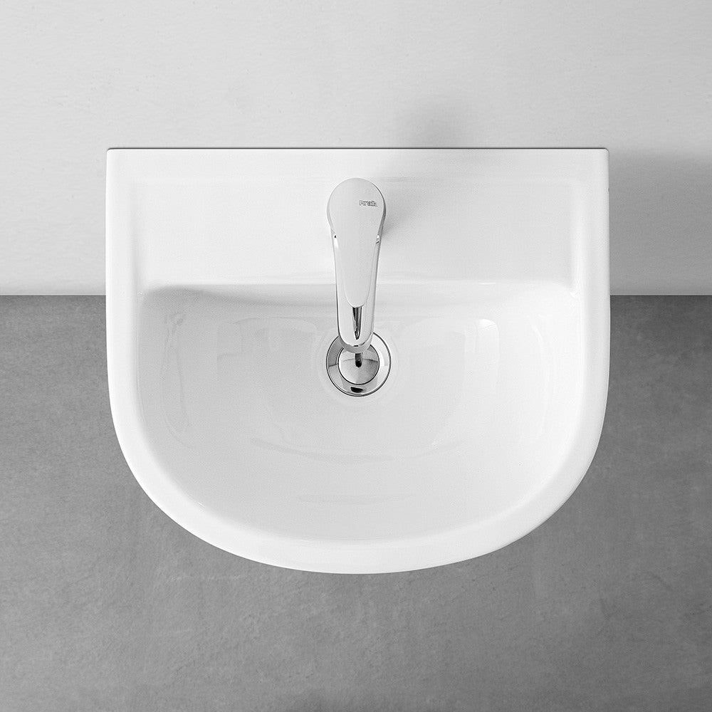 Lavabo sospeso 38 cm in ceramica bianca lucida salvaspazio