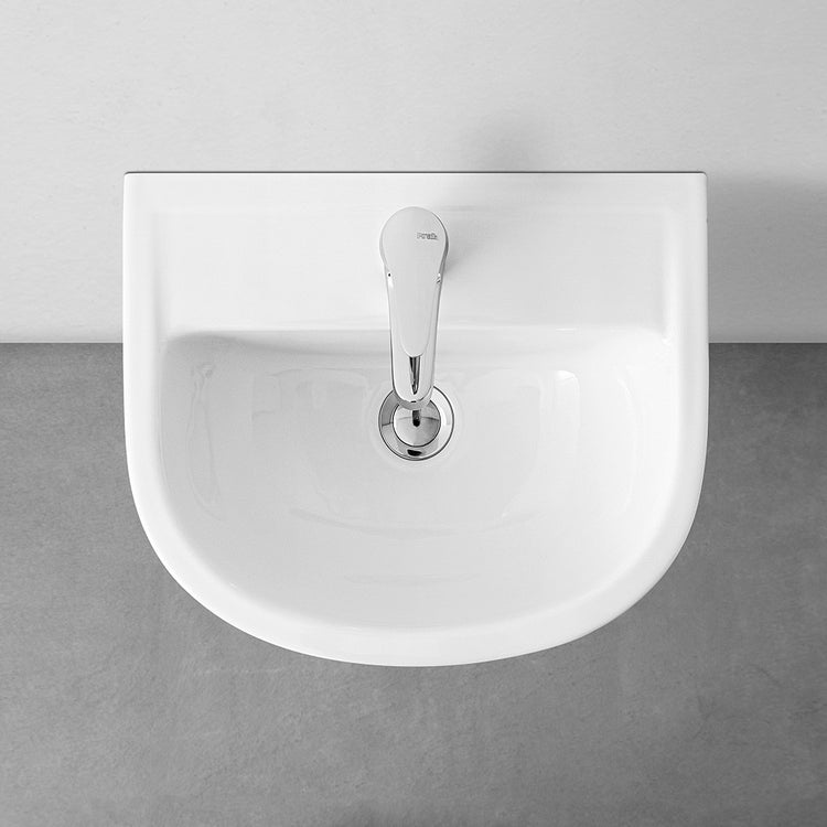 Lavabo sospeso 38 cm in ceramica bianca lucida salvaspazio