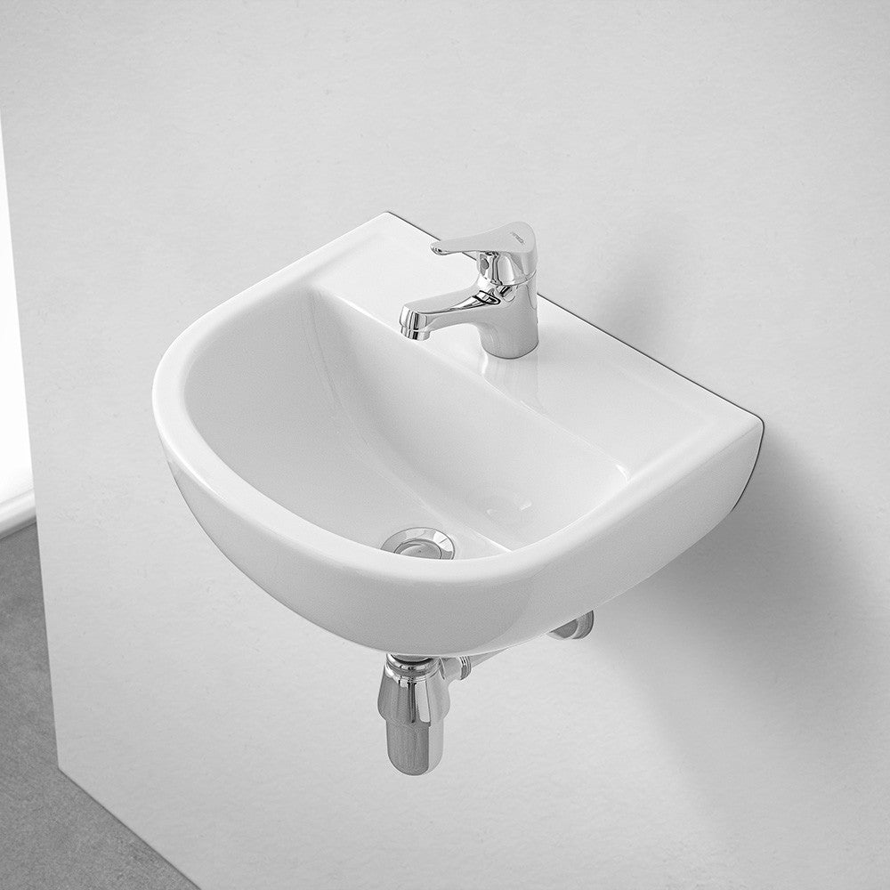 Lavabo sospeso 38 cm in ceramica bianca lucida salvaspazio