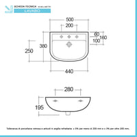 Lavamani sospeso 50 cm in ceramica bianco lucida salvaspazio