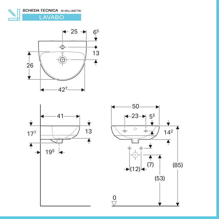 Lavabo sospeso Geberit 50 cm in ceramica bianco Selnova